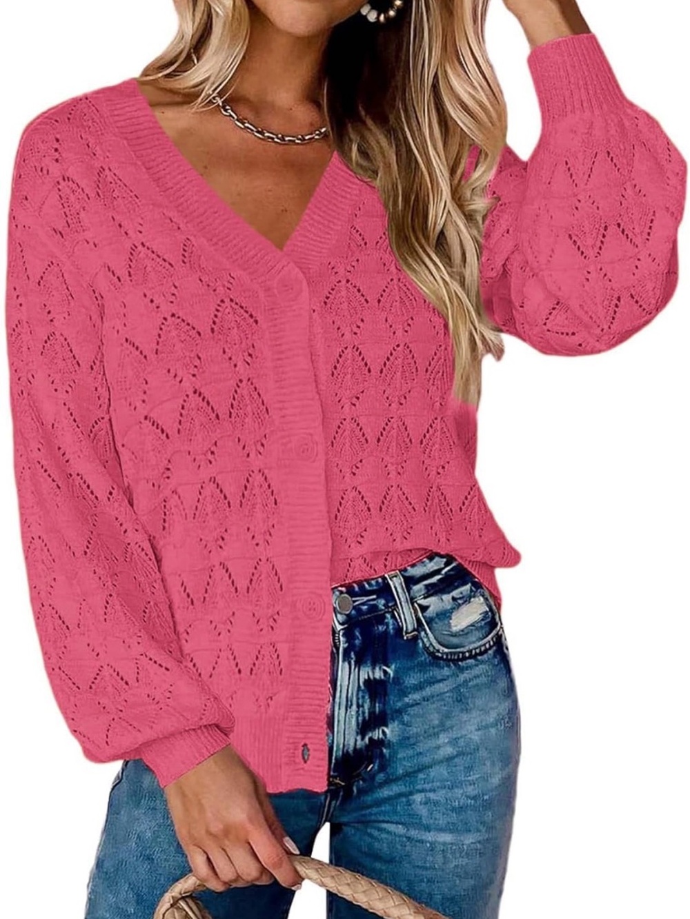 Zeagoo lightweight crochet cardigan pink